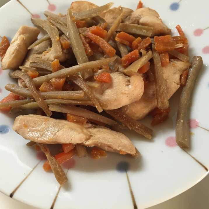 ささみがしっとり ごぼうと人参とささみの炒め煮 レシピ 作り方 By Sugarnerve 楽天レシピ